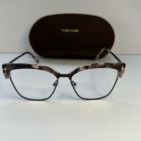 New Tom Ford FT5547-B Eyeglasses Pink Vintage Havana / Clear Lens Women's